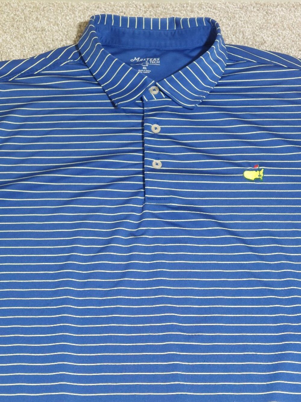 Masters Tech Augusta National short sleeve polo blue with yellow stripes Size XL